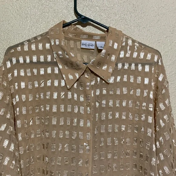 Essentials Top Blouse 2X Golden Yellow Light Weight See Through Long sleeve Poly - Picture 2 of 14